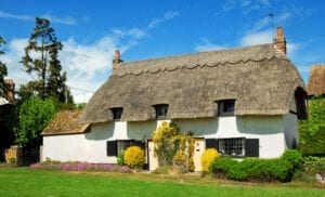 Traditional UK cottage with garden, an older style of detached home